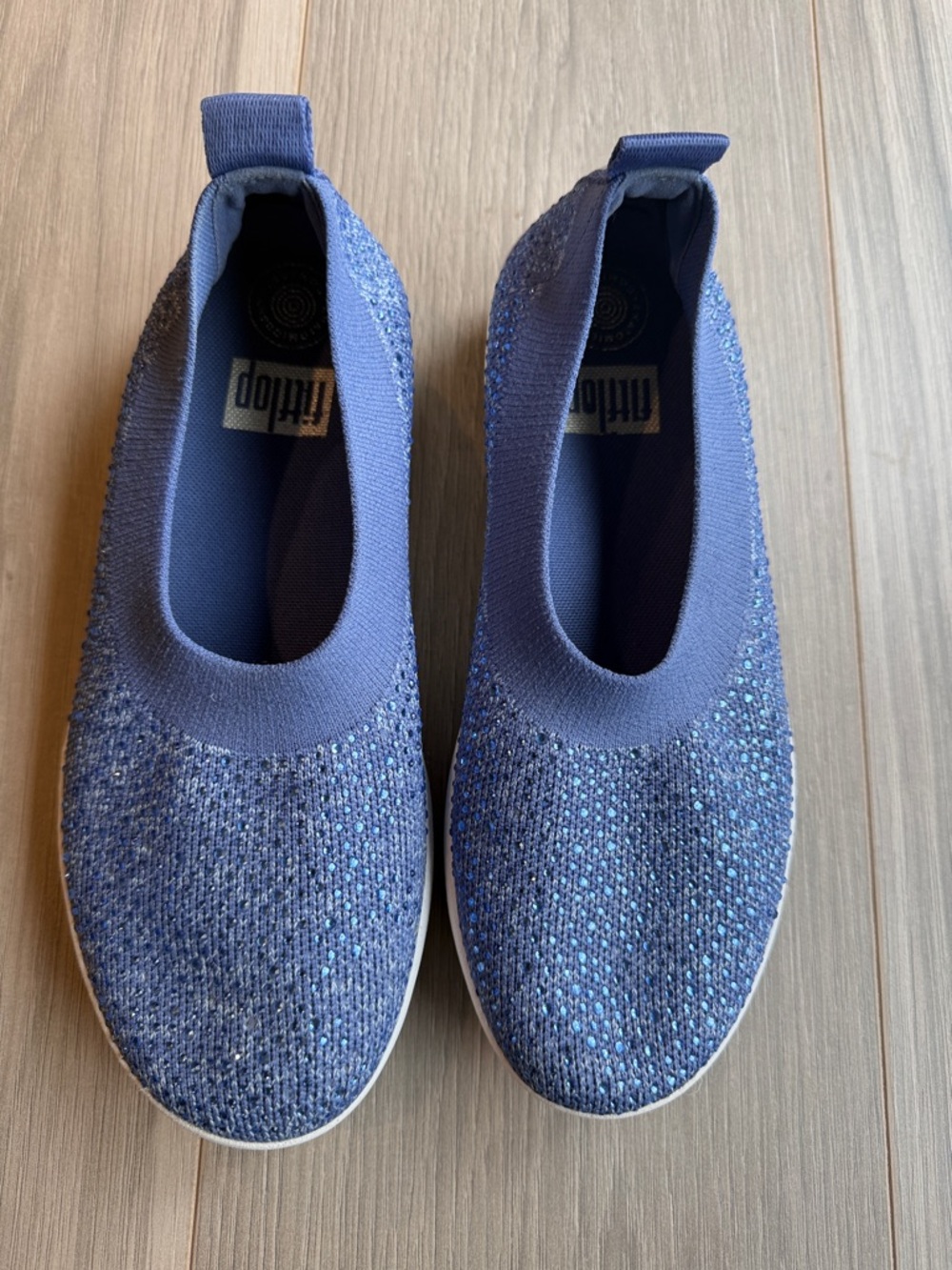 Fitflop Women's Uberknit Light Blue Glitter Ballet Flats Size 7.5